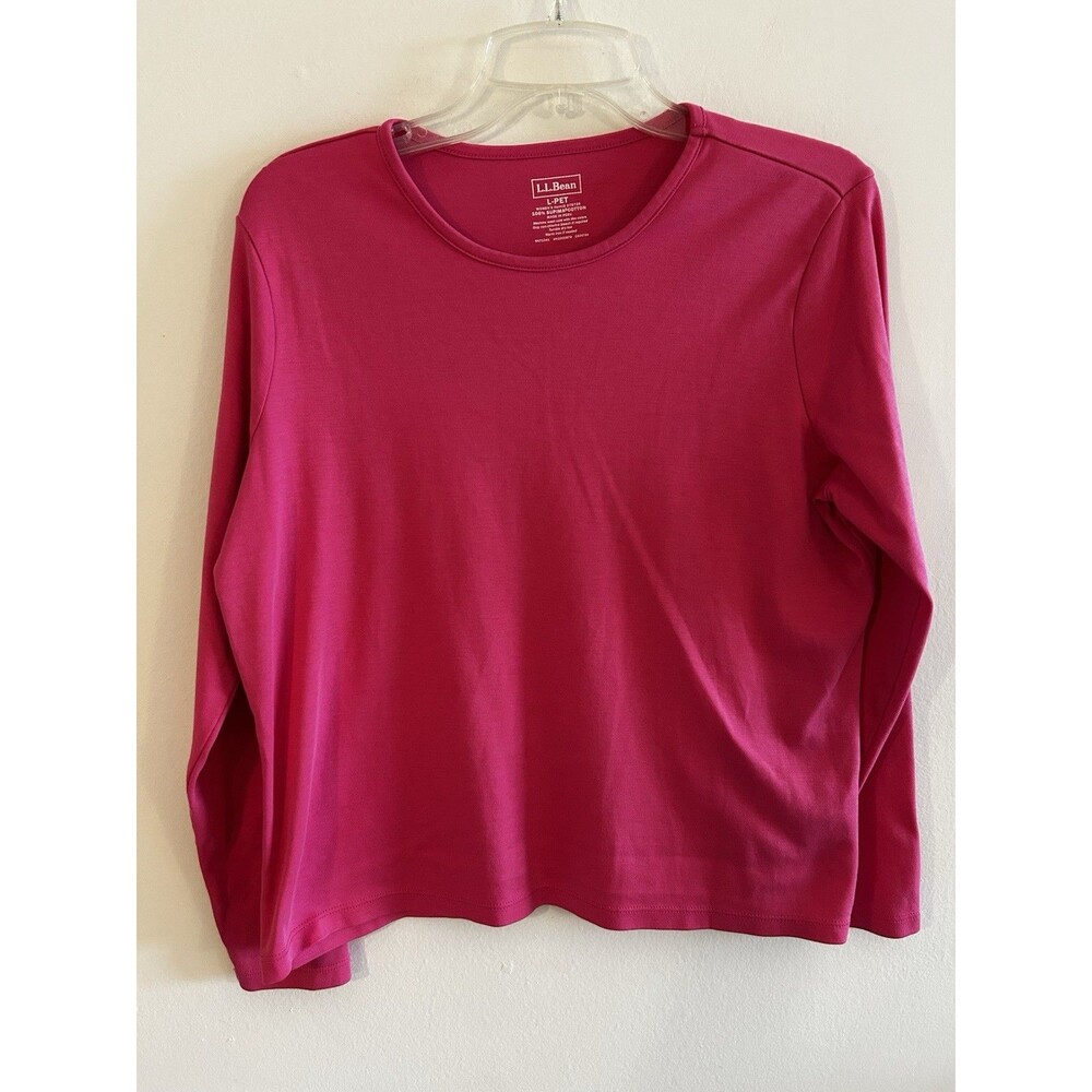 LL Bean Womens Top Pink Long Sleeve Pullover 100% Supima Cotton Size L Petite